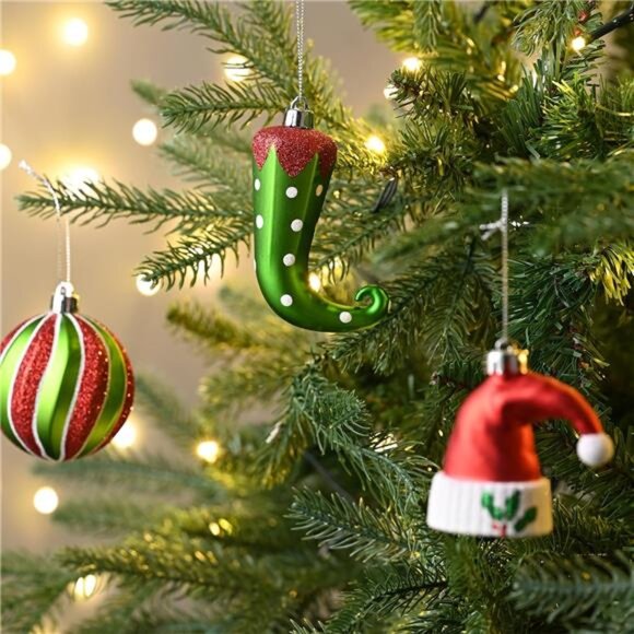 70ct Elf Christmas Ornaments‎ Set, Red Green White Shatterproof Ball Decorations - Picture 6 of 7